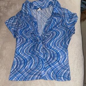 Chic Blue Patterned Women's Blouse